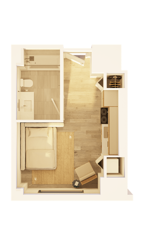 Floor plan for studio, 1 bath, 340 sqft